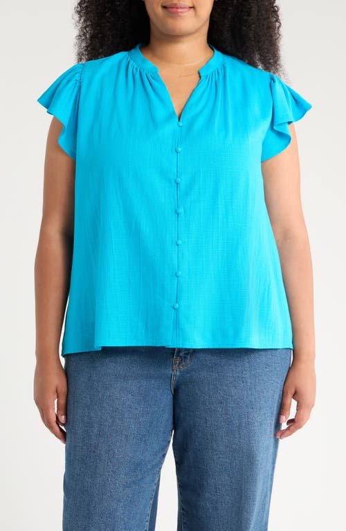 Sugarlips Ruffle Front Button Top In Blue