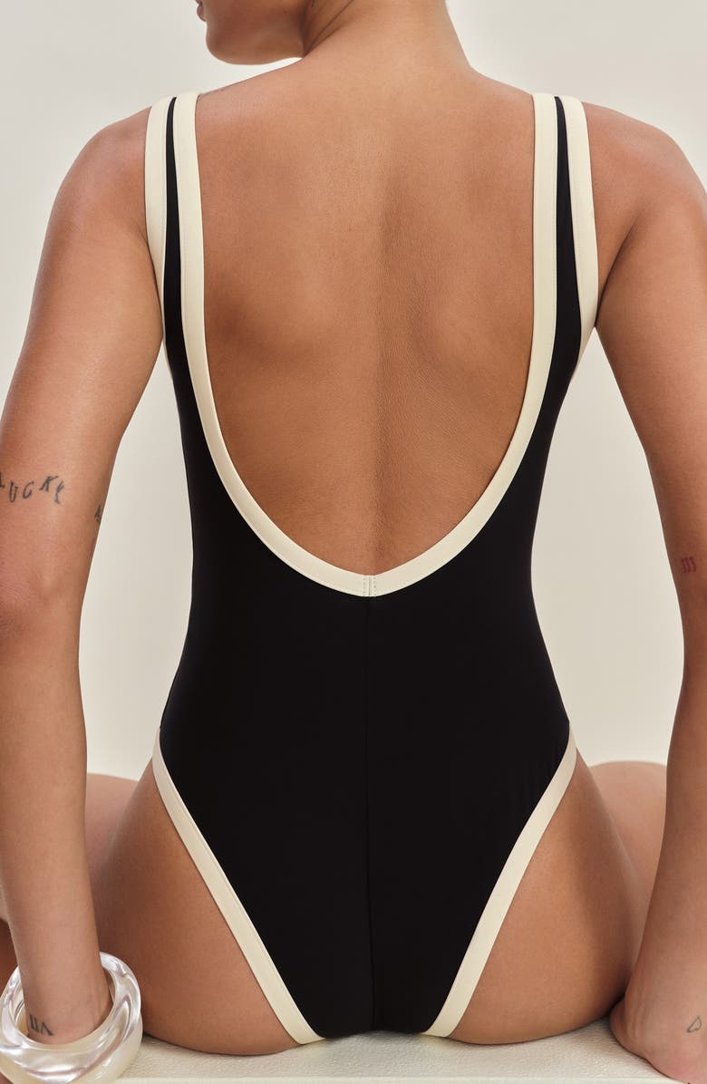 Reformation Joy Contrast Binding One-Piece Swimsuit, Alternate, color, Black Fior