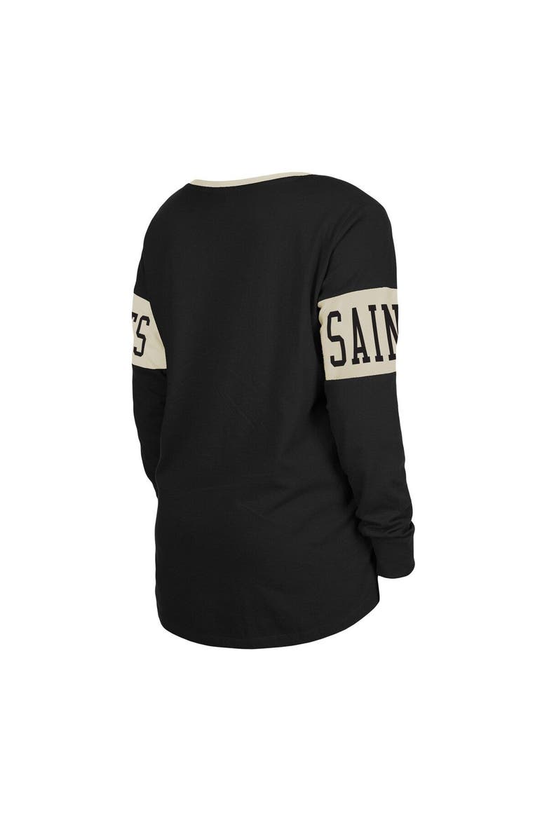 Women's New Era Black New Orleans Saints Lace-Up Notch Neck Long Sleeve T-Shirt, Alternate, color, Black