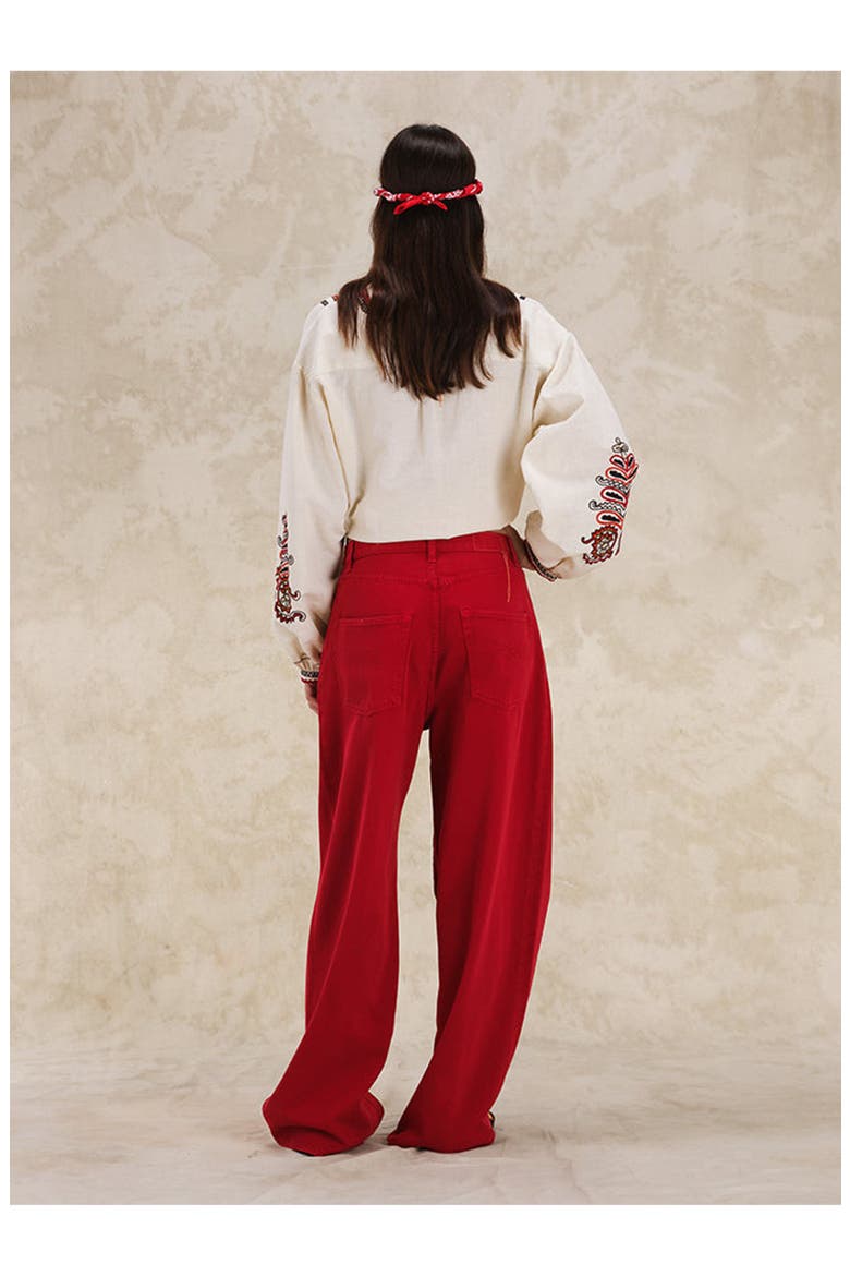Wide Leg Cotton Pants, Alternate, color, RED