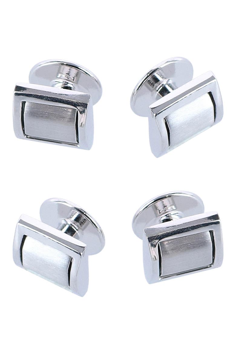 The Plaza Square Cuff Link & Stud Set, Alternate, color, SILVER