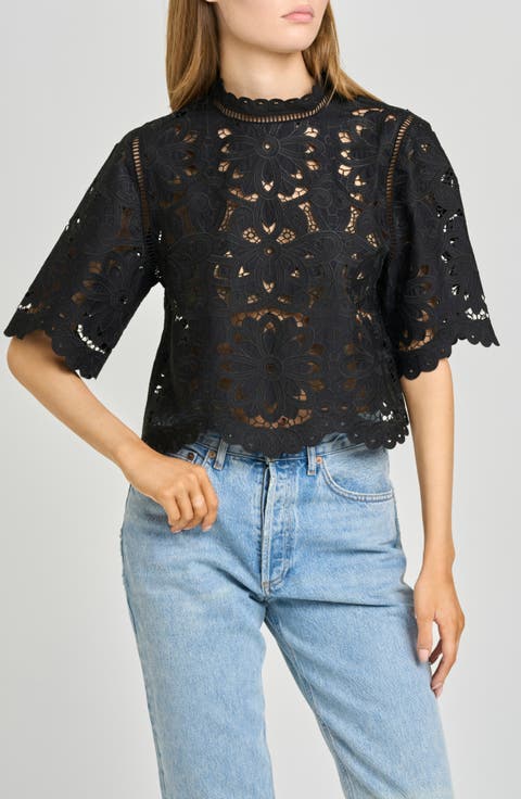 Mary Floral Embroidered Mock Neck Top