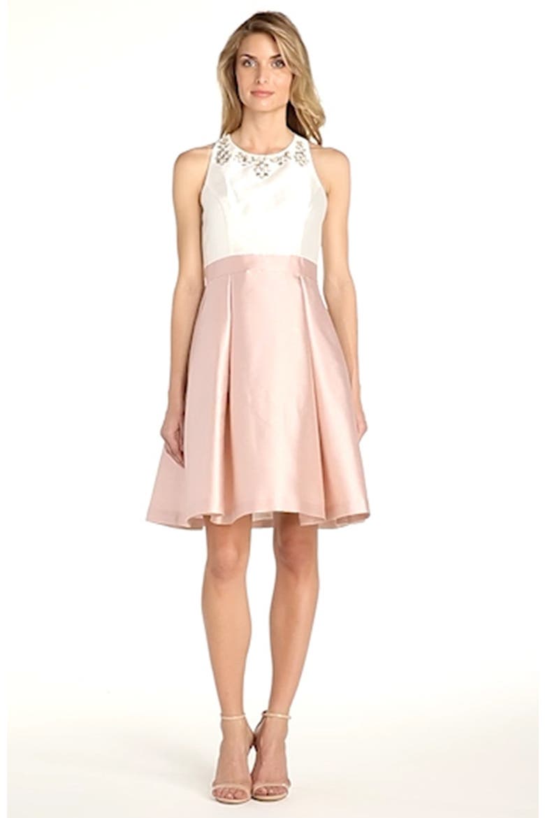 Embellished Colorblock Fit & Flare Dress, Alternate, color, BLUSH