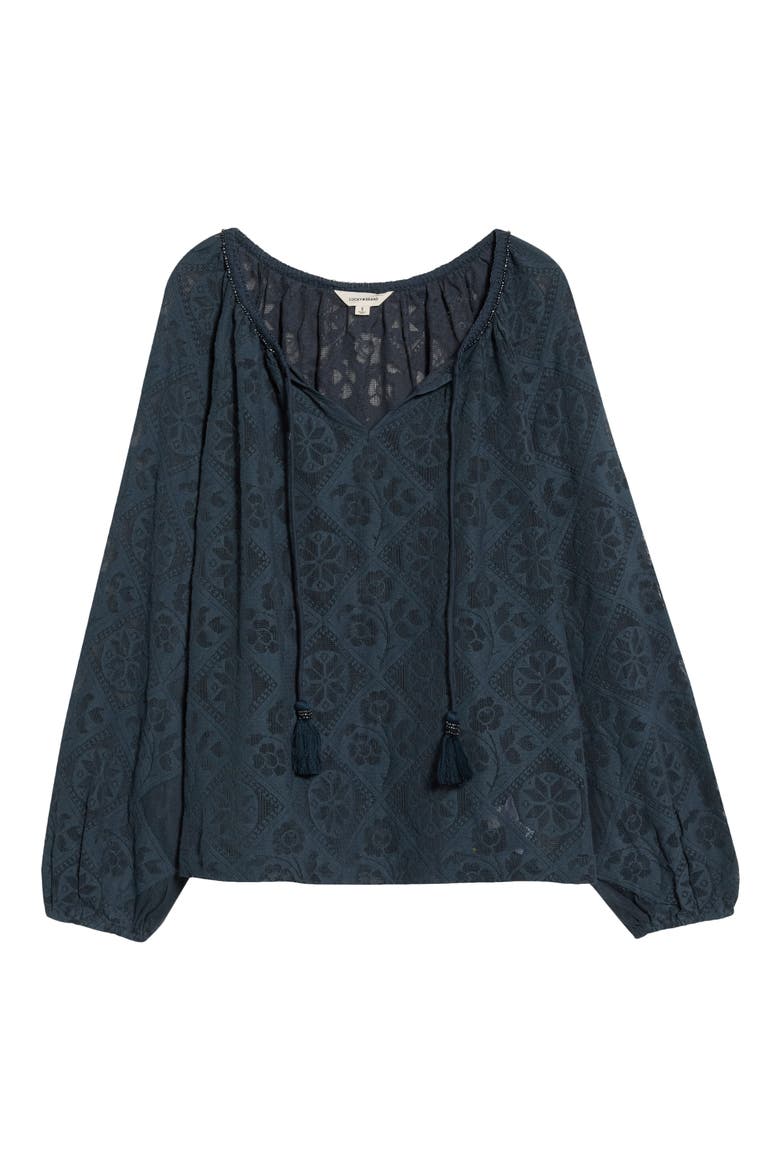 Lace Long Sleeve Cotton Peasant Top, Main, color, INDIA INK