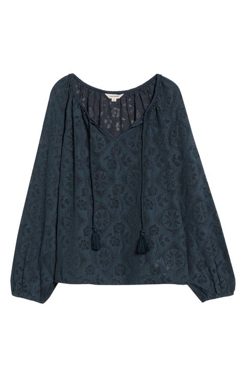 Lace Long Sleeve Cotton Peasant Top