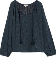 Lucky Brand Lace Long Sleeve Cotton Peasant Top