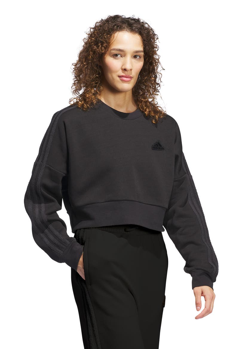 Cozy 3-Stripe Pullover Sweatshirt, Alternate, color, BLACK