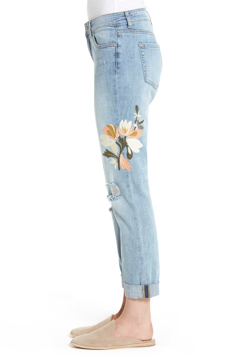 Caslon<sup>®</sup> Ripped & Floral Embroidered Straight Leg Jeans, Alternate, color, 