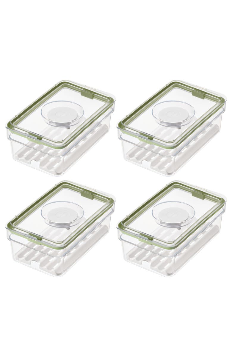 iDesign Medium Fridge Produce Bin with Drainage Tray - Set of 4 - Clear, Main, color, Clear