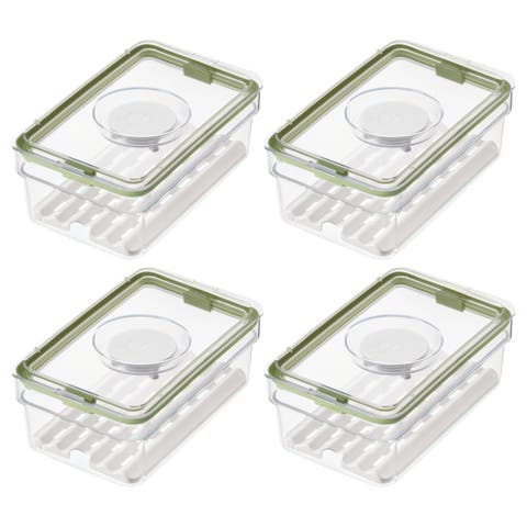 Medium Fridge Produce Bin with Drainage Tray - Set of 4 - Clear