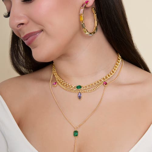 Jessica Simpson Multicolor Gemstone Hoop Earrings In Gold