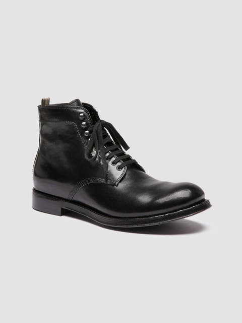 OC MARKETPLACE Admiral 004 Men's Black Leather Lace-Up Boot Handcrafted in Italy