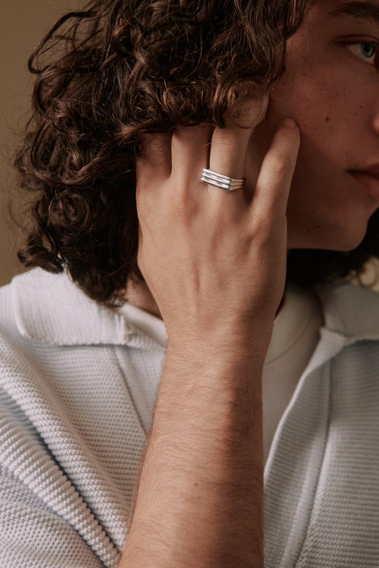 Austin Square Pinky Ring, Alternate, color, Recycled Sterling Silver
