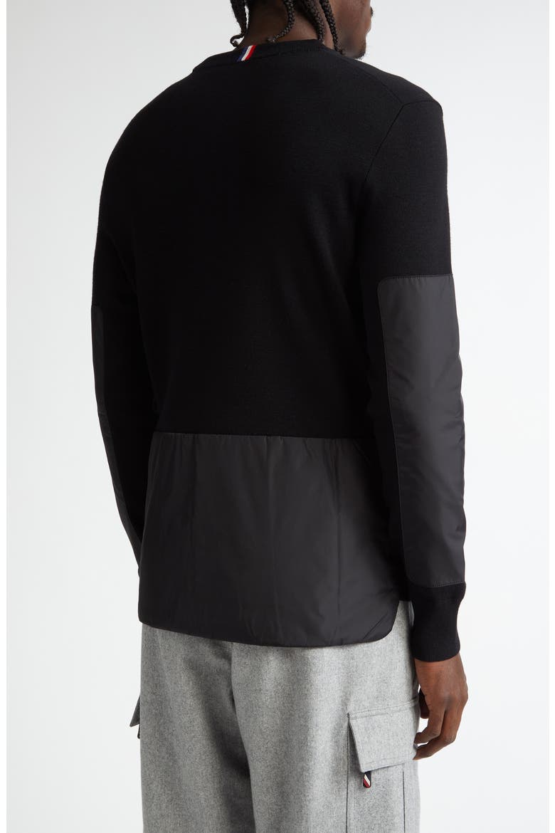 Insulated Wool & Nylon Crewneck Sweater, Alternate, color, BLACK