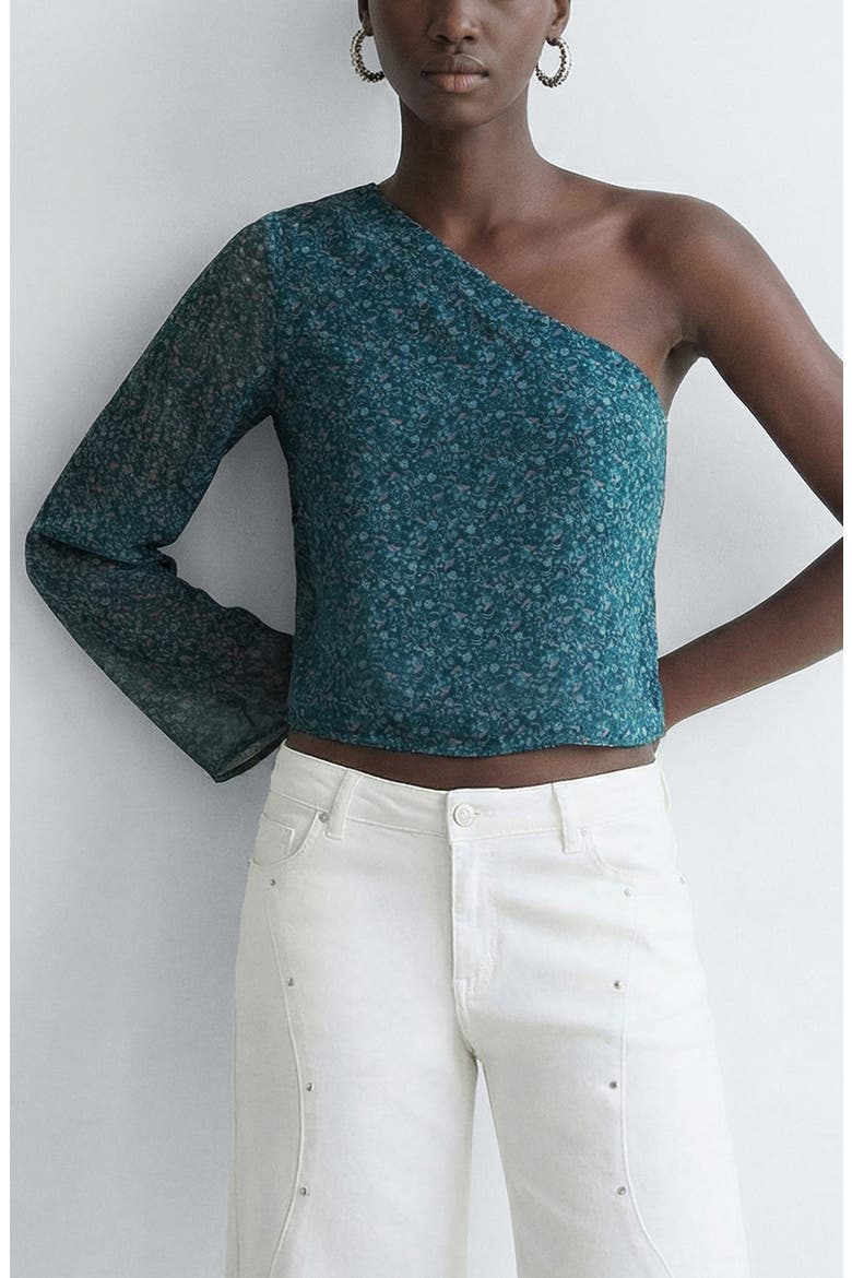 Print One-Shoulder Top, Main, color, PETROL BLUE