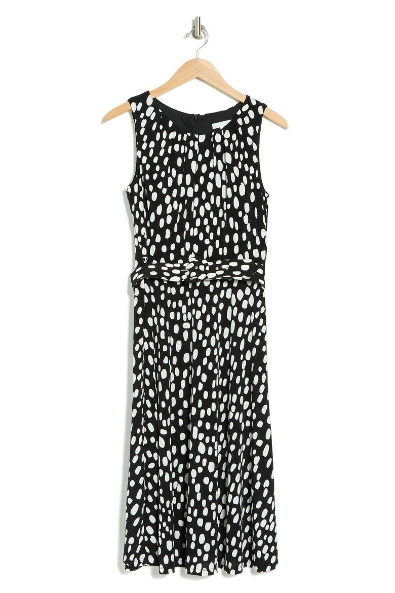 Patterned Belted Midi Dress, Alternate, color, BLACK
