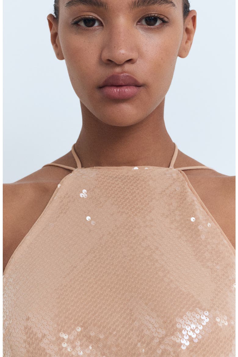 Sequin Halter Cocktail Dress, Alternate, color, BEIGE