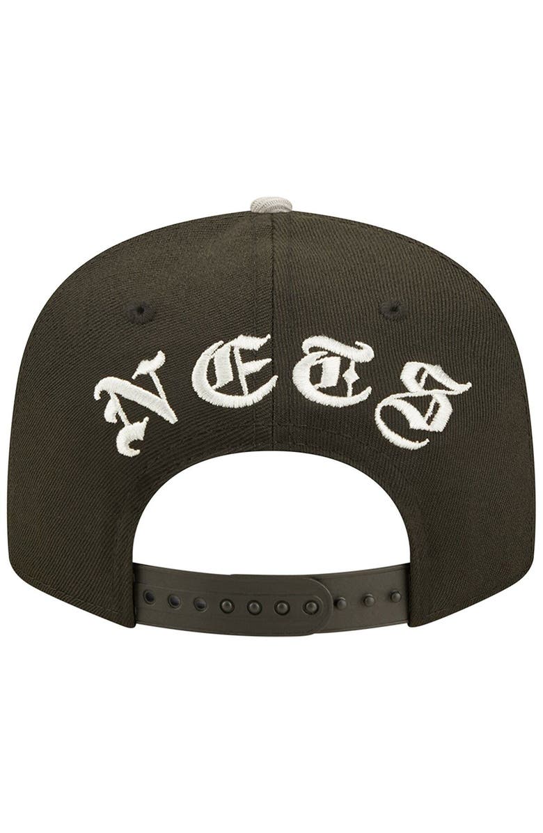New Era Men's New Era Black/Gray Brooklyn Nets Back Letter Arch 9FIFTY Snapback Hat, Alternate, color,