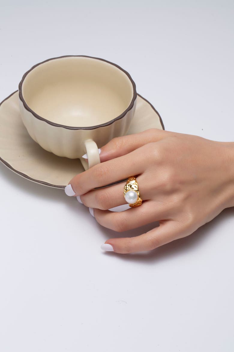 Nora Freshwater Pearl Molten Statement Ring, Alternate, color, Gold