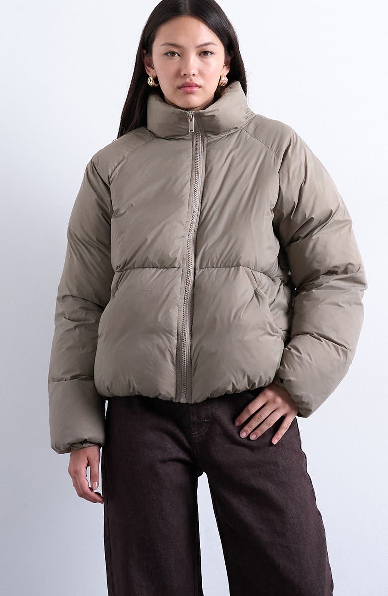 Topshop Puffer Bomber Jacket, Main, color, Light Grey