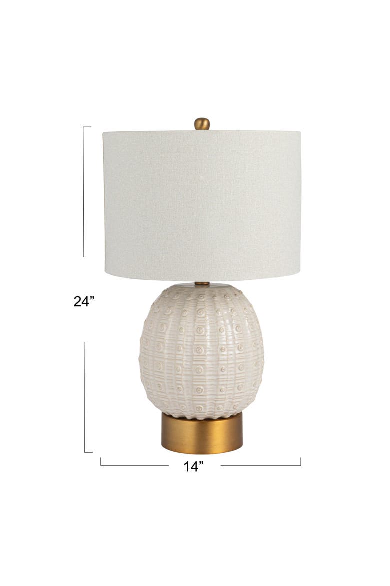 Stoneware Globe Table Lamp with Cream Crackle Glaze and Natural Linen Shade, Alternate, color, Ivory