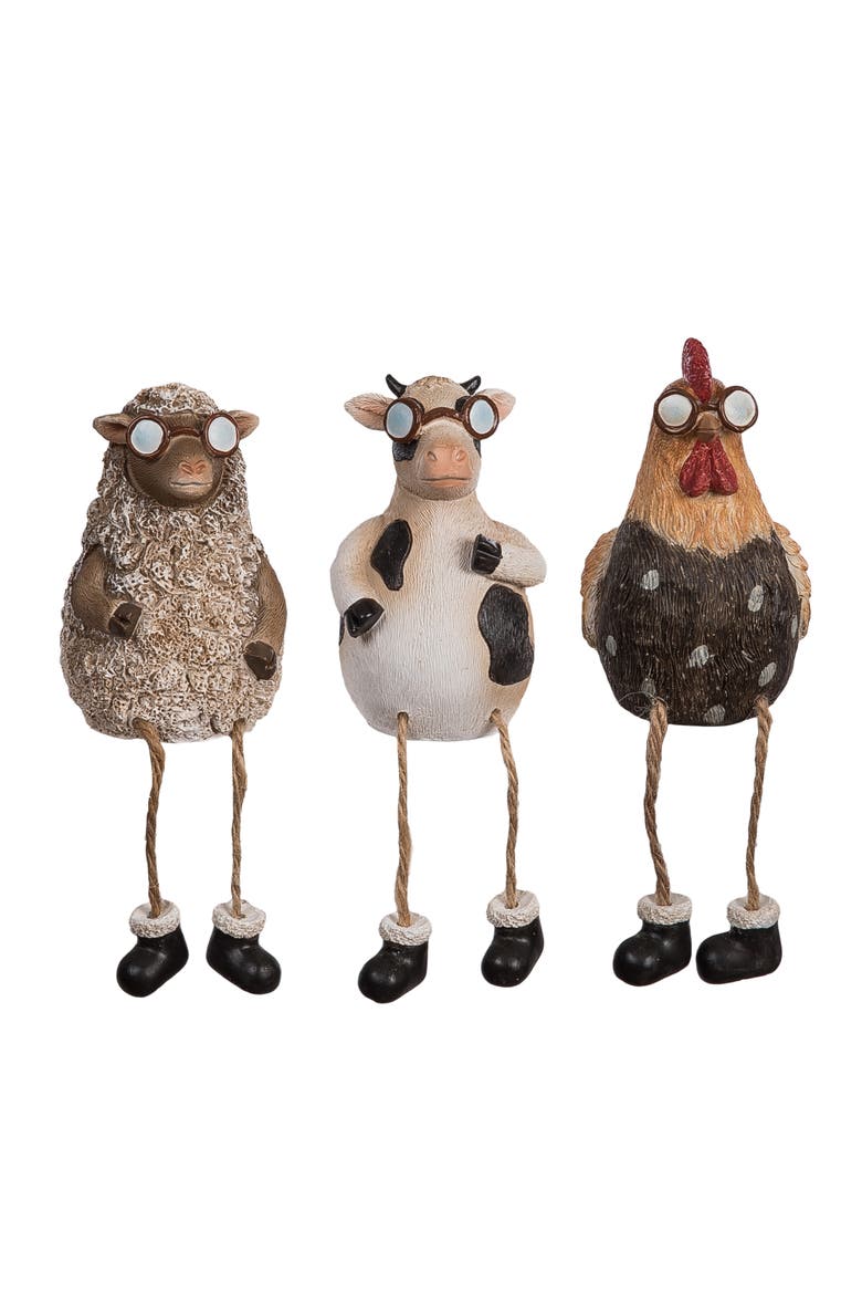 Resin Farm Animal Shelf Sitters Set of 3 Multicolored for Spring Home Decor, Main, color, Brown
