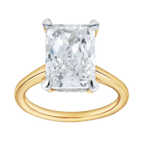 Aelo 14K Gold Radiant Cut Lab Grown Diamond Hidden Halo Engagement Ring - 5.1 Ct