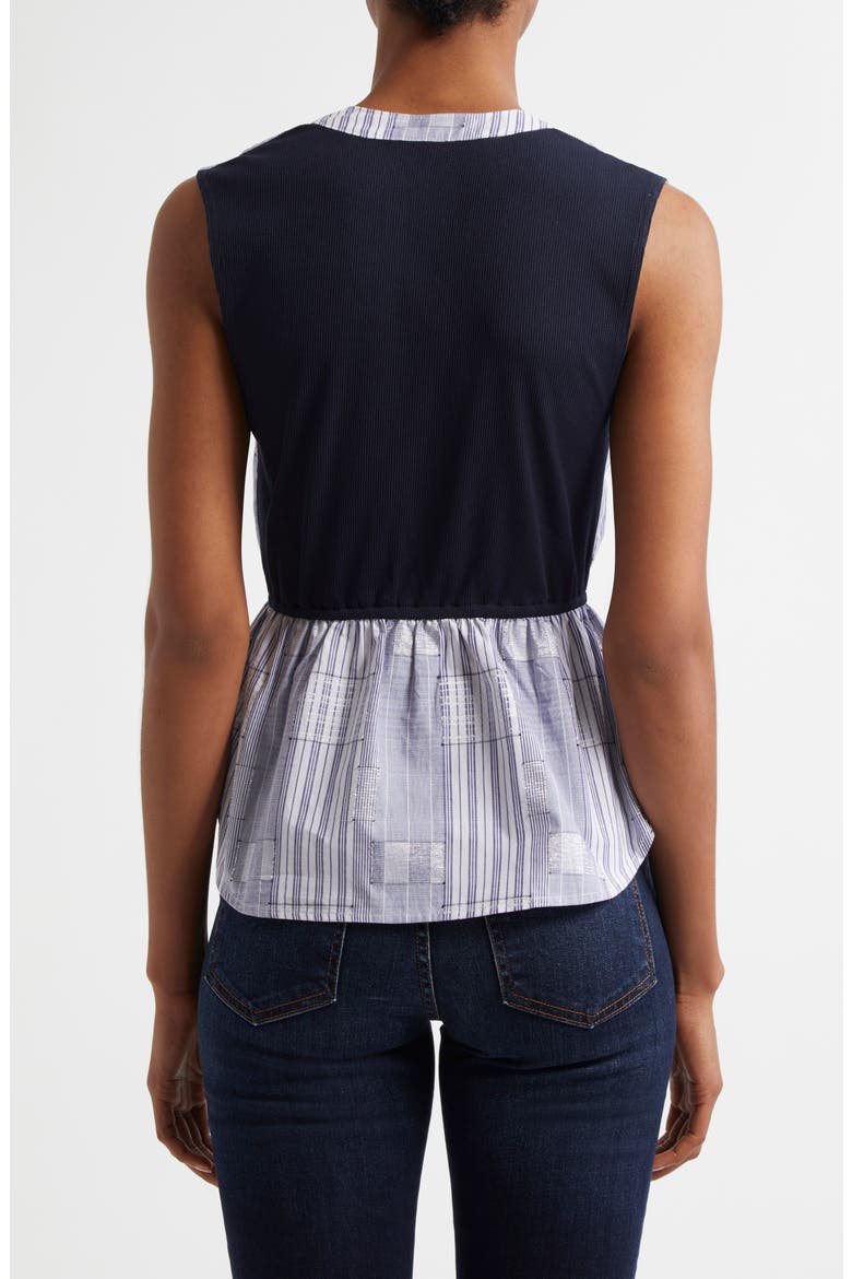 Kezia Sleeveless Metallic Mixed Media Peplum Button-Up Shirt, Alternate, color, NAVY PATCHWORK