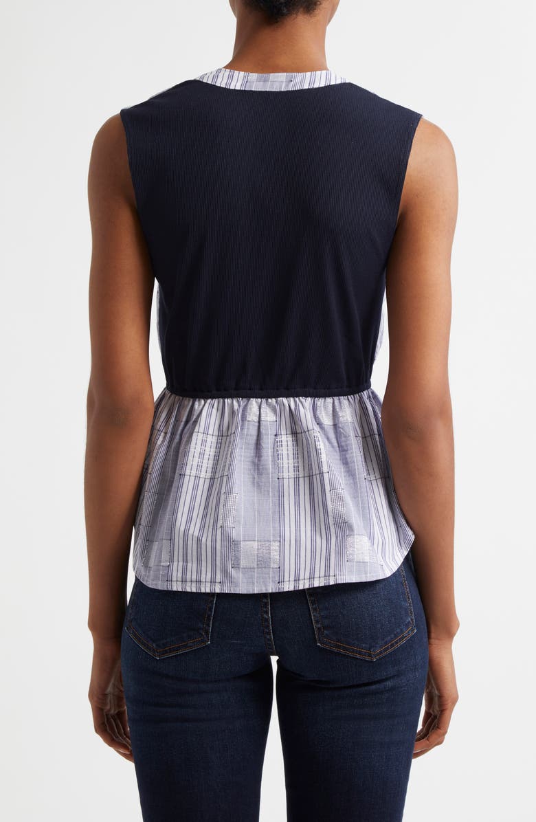 Ramy Brook Kezia Sleeveless Metallic Mixed Media Peplum Button-Up Shirt, Alternate, color, Navy Patchwork