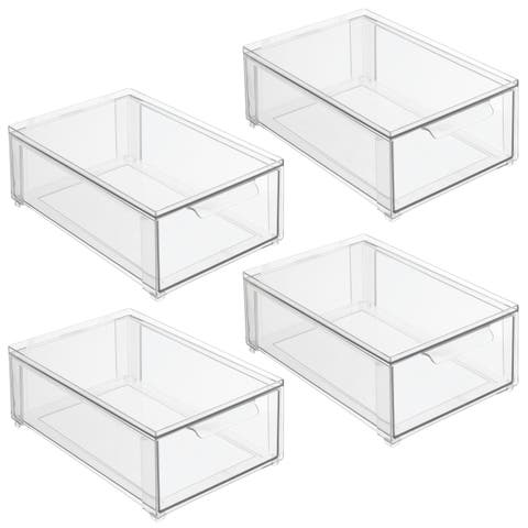 Stackable Storage Drawer - Pull-Out Sliding Organizer for Kitchen, Pantry - Clear - 4 Pack