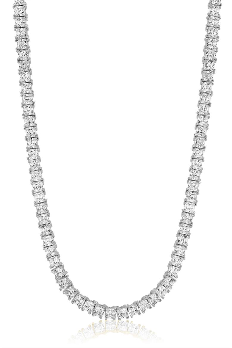 Square Cubic Zirconia Tennis Necklace, Main, color, SILVER