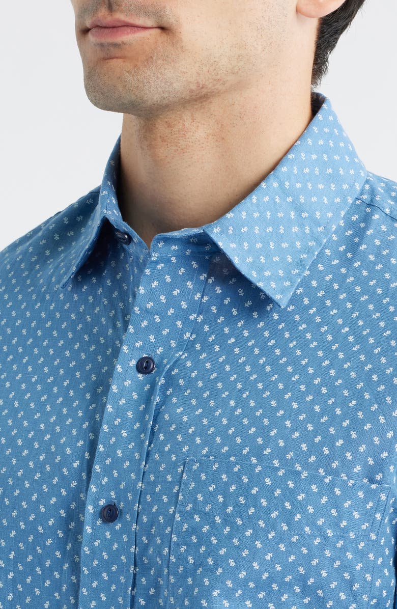 Schott NYC Calico Print Linen Button-Up Shirt, Alternate, color, Light Blue