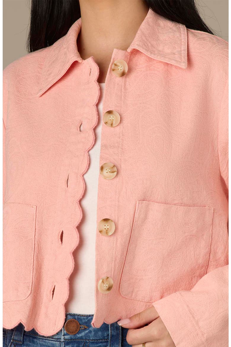 Scallop Detail Cotton Crop Jacket, Alternate, color, PAPAYA