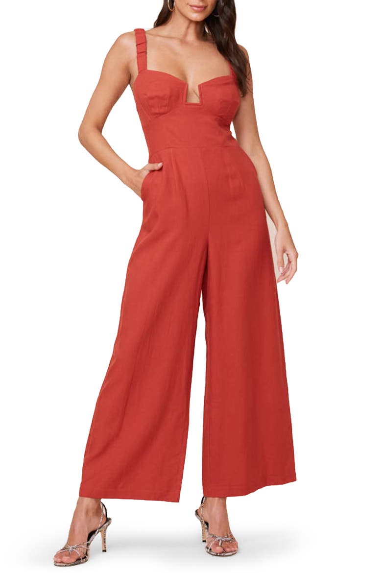 Versaille Sleeveless Wide Leg Jumpsuit, Main, color, BURNT RED