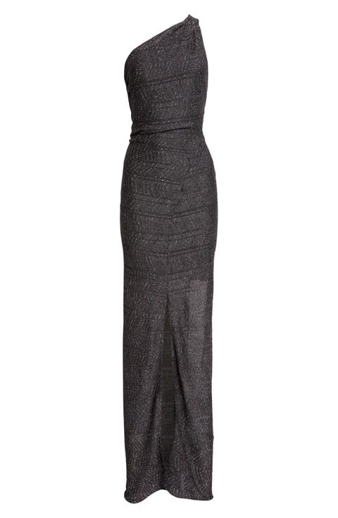 One-Shoulder Metallic Maxi Dress