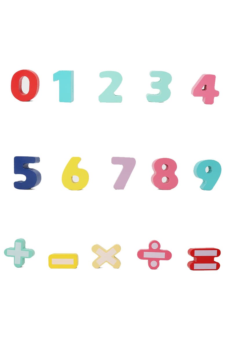 Wooden Chunky Number Math Puzzle, Numbers 0-9, Addition, Subtraction, Multiplication, Division, Equal Sign Included, Alternate, color, Beige