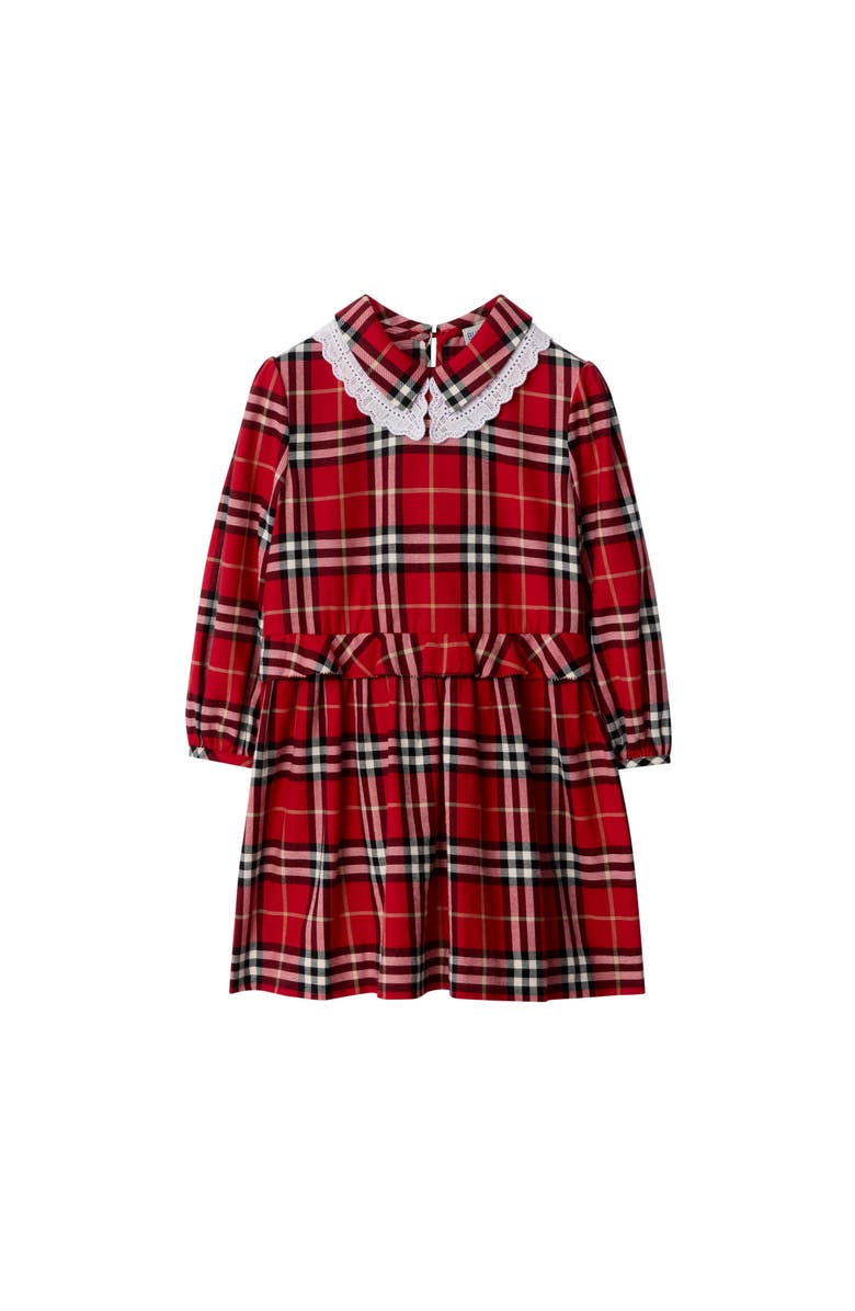 Burberry Check Cotton Flannel Dress, Main, color, Poppy Red