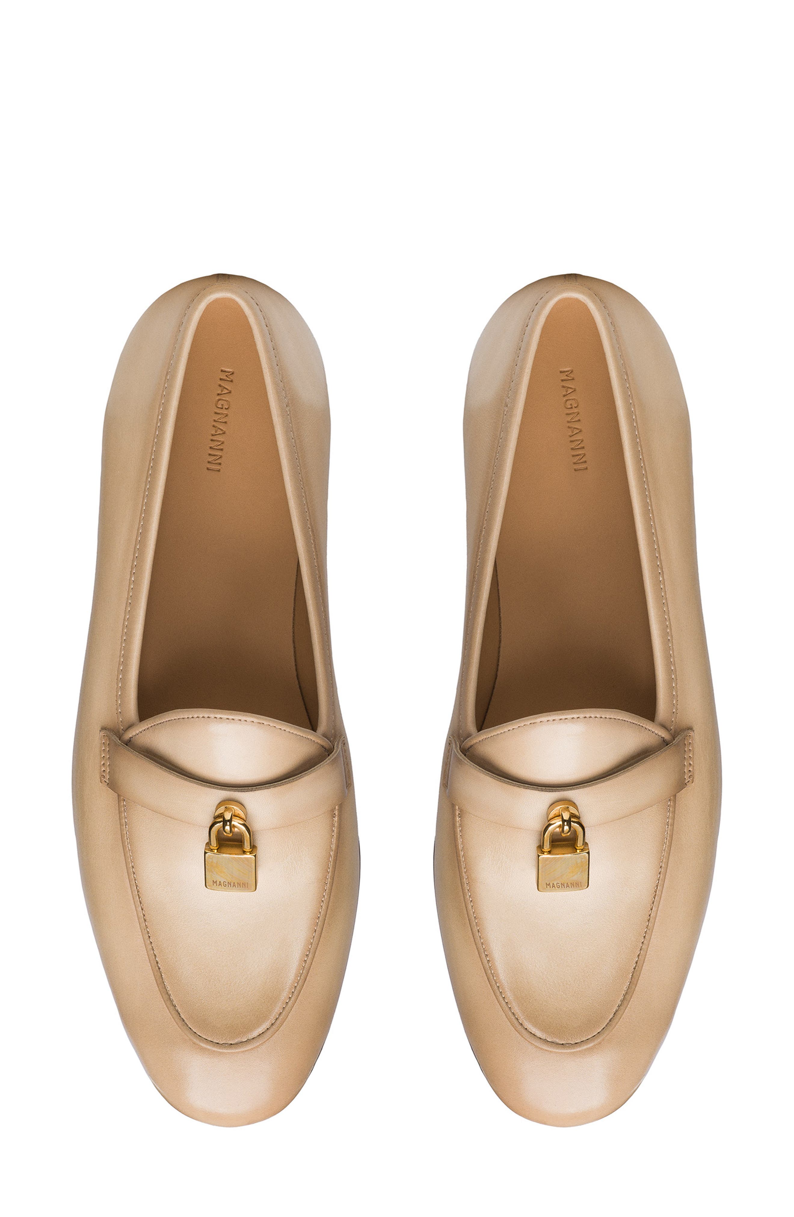 Magnanni Stella Lock Leather Loafer, Alternate, color, Taupe