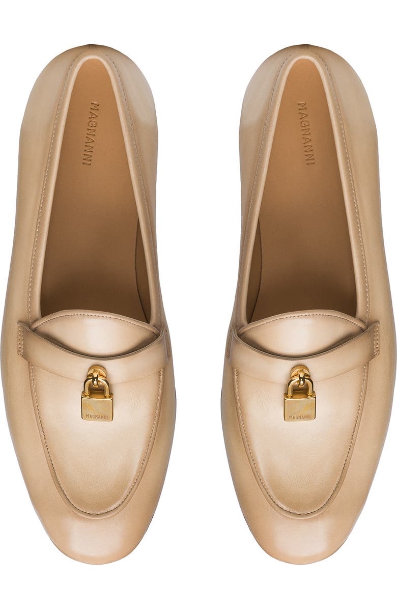 Magnanni Stella Lock Leather Loafer, Alternate, color, Taupe