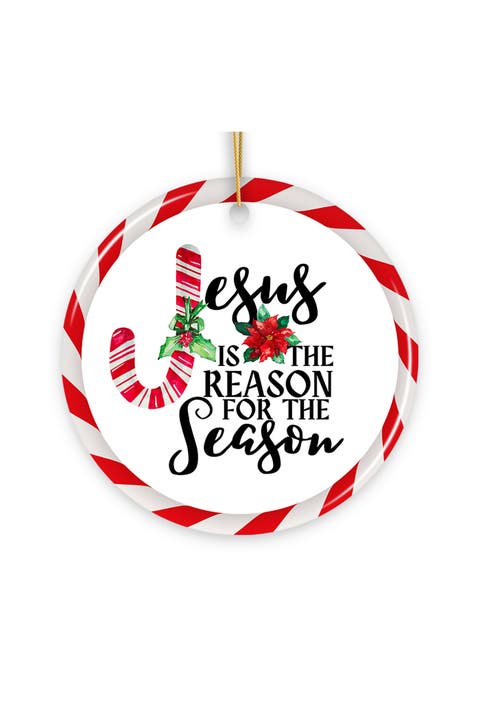 Jesus Is The Reason Candy Cane Round Ceramic Ornament