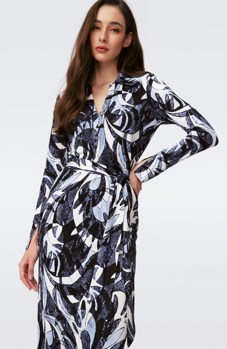 DVF Caprera Long Sleeve Maxi Shirtdress, Alternate, color, Serpant Dance