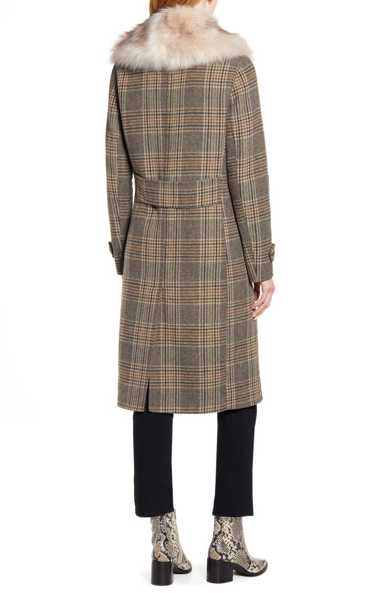 Kenneth Cole New York Plaid Wool Blend Coat with Removable Faux Fur Collar, Alternate, color, 