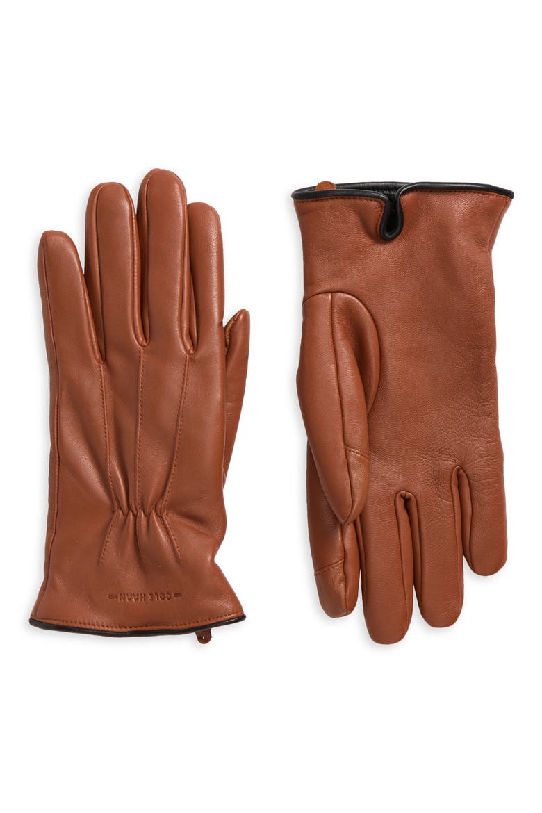 Touchscreen Compatible Leather Gloves, Main, color, BRITISH TAN