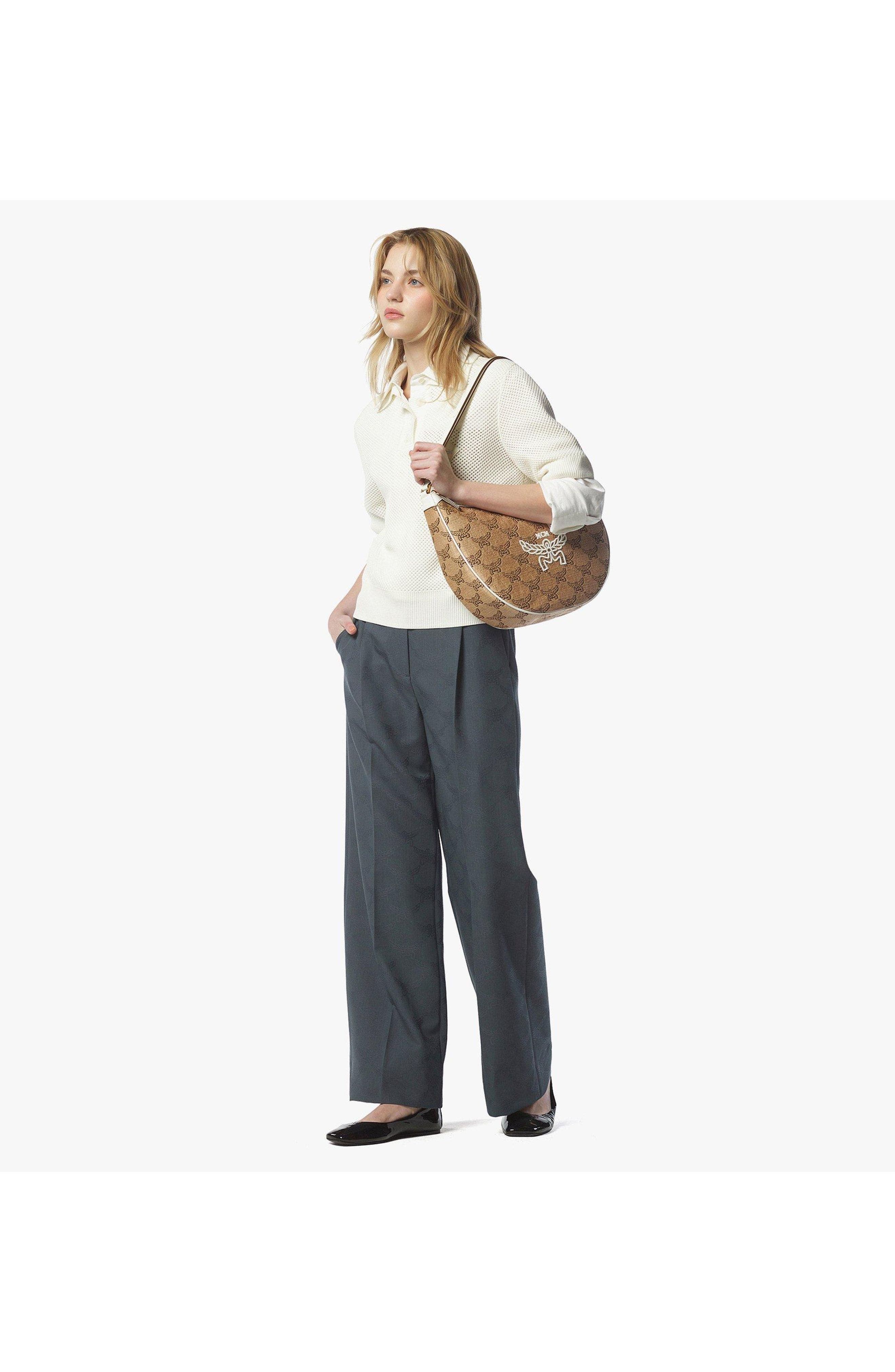MCM Himmel Ascending Moon Hobo in Lauretos Raffia Jacquard, Alternate, color, 