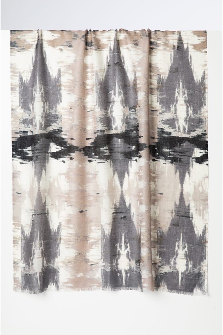 Natural Ikat Print Scarf, Main, color, Mushroom Multi