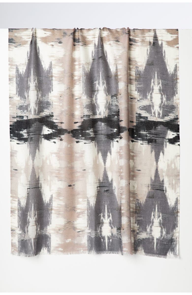 Kinross Cashmere Natural Ikat Print Scarf, Main, color, Mushroom Multi