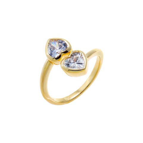CZ Double Heart Bezel Wrap Ring
