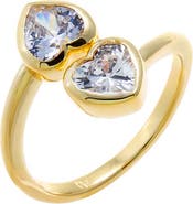BY ADINA EDEN CZ Double Heart Bezel Wrap Ring