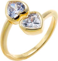 BY ADINA EDEN CZ Double Heart Bezel Wrap Ring