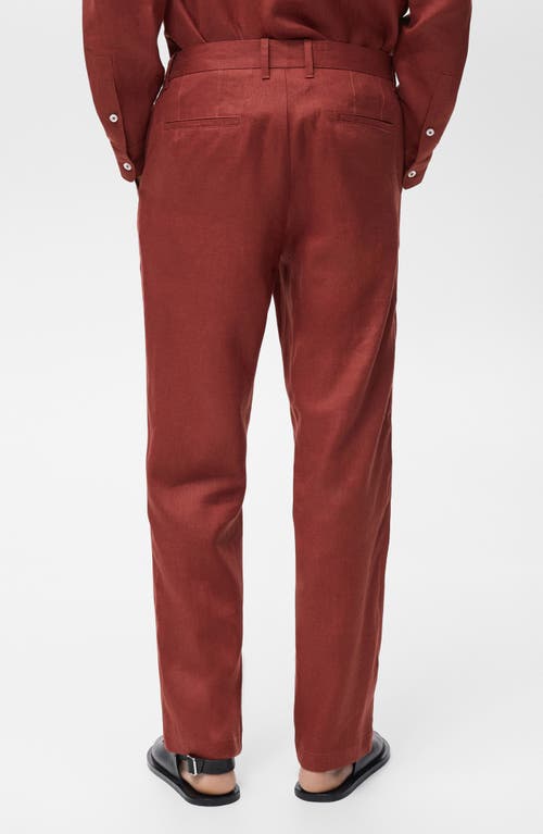 Mango Elastic Waist Linen Pants In Burgundy